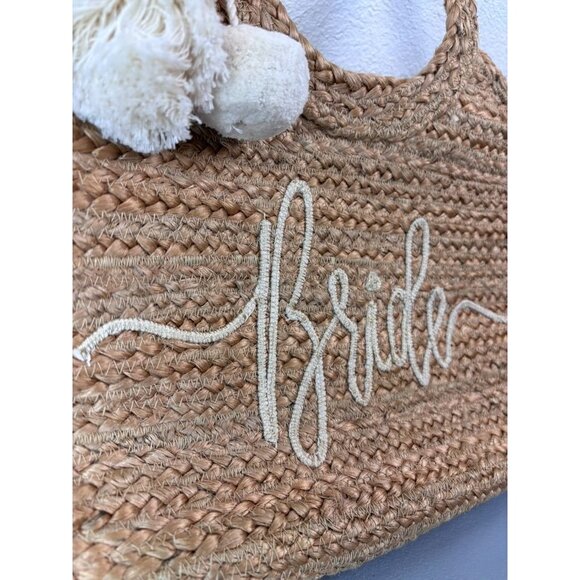 Shiraleah natural 100% jute "Bride" beach coastal bachlorette tote bag honeymoon - Picture 3 of 8
